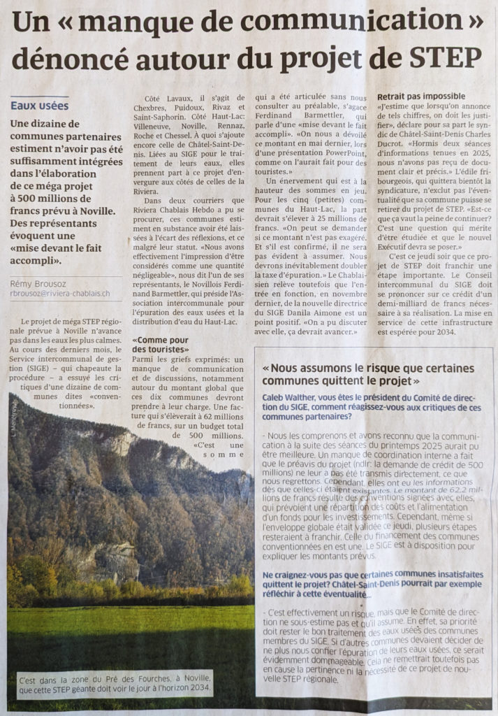 Un « manque de communication » dénoncé autour du projet de STEP